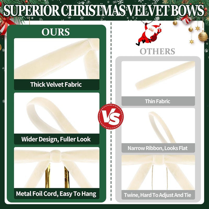 Lavwix 40Pcs Velvet Ribbon Bows, 5x7 Inch Pre-Tied Bows Christmas Ornaments for Xmas Tree, Garland, Wreath, Gift and Holiday Home Décor (5 x 7 Inch, Width of 3/8", Champagne) - Image 3